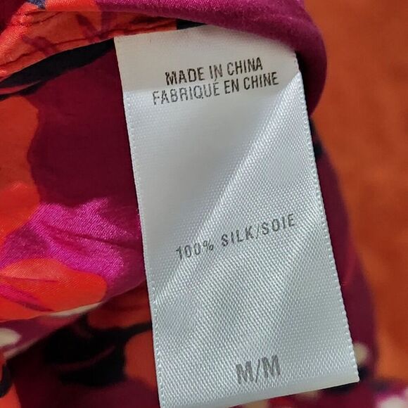 Lucky Brand sili Blouse For Women Size Medium Floral Print Roll Tab Sleeves - Picture 12 of 13